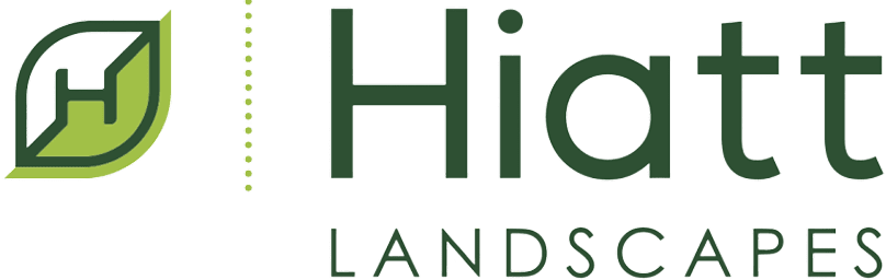 Hiatt Landscapes logo with leaf design.